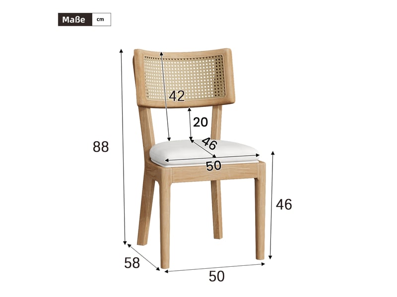  Lot de 6 chaises de salle à manger 50x58x88 cm en bois couleur bois, dossier en rotin  - Conforama C
