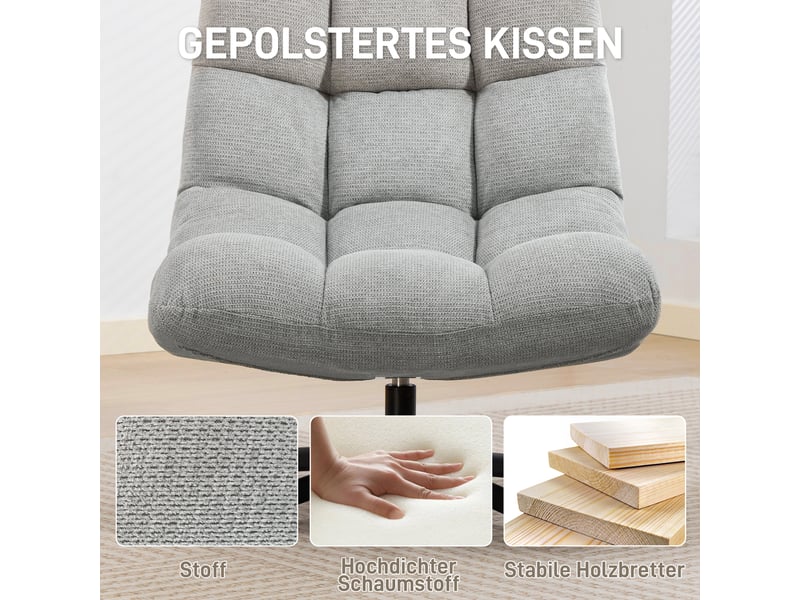  Fauteuil pivotant 360° en tissu effet chenille et pieds en acier 95 x 75 x 90 cm gris clair  - Conforama E