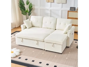 Canapé d'angle coffre rangement couchage pratique espace rangement côté double l chenille salon chambre beige