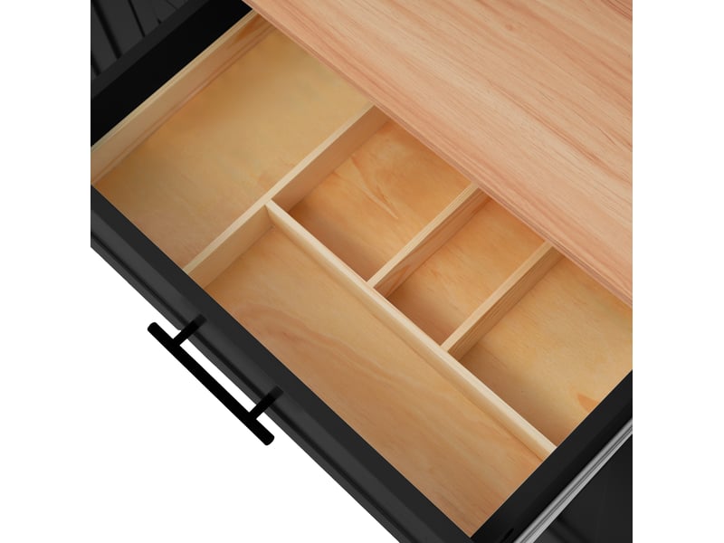  Desserte de cuisine 129x46x91,5 cm plateau pliant mdf noir et naturel  - Conforama D