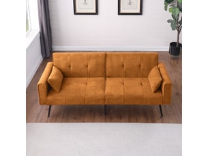 Canapé modulable, avec fonction couchage, en tissu, coloris orange, l175 x p71 x h71 cm, assise confortable