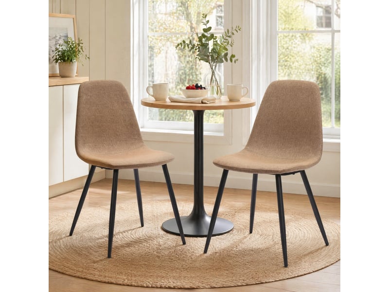  Chaise de salle à manger lot de 2 avec tissu anti-taches  - style nordique, métal et tissu marron  - Conforama C