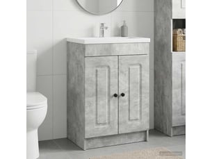 Armoire sous évier de salle de bain, meuble de rangement gris béton shl5374