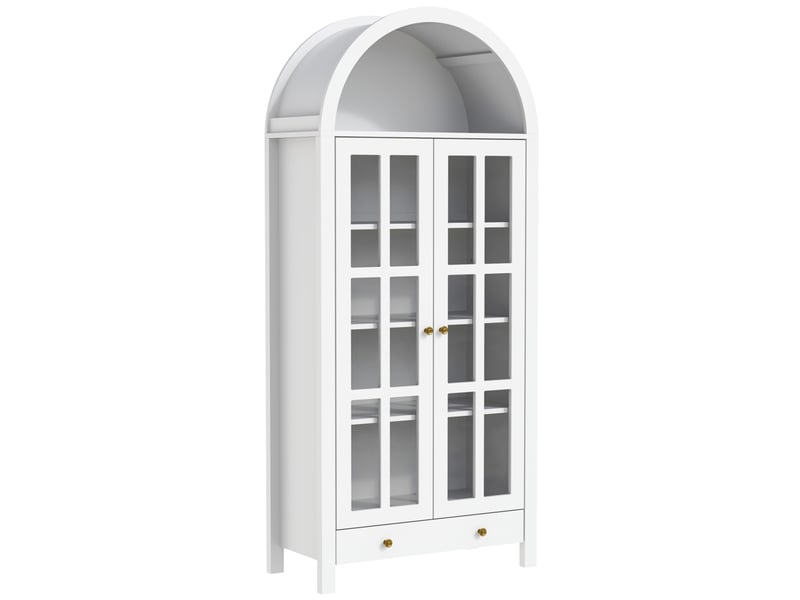 Armoire haute arquée moderne avec étagères réglables et tiroir, vitrine multifonction - Conforama D
