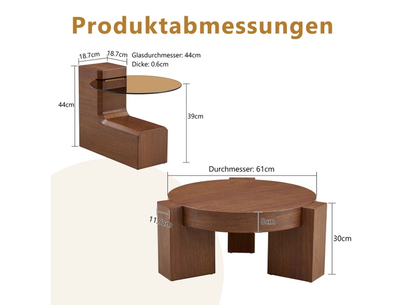  Table basse table de salon adaptée à différentes configurations plateau en verre marron transparent supports en mdf aspect noyer design démontable  - Conforama C