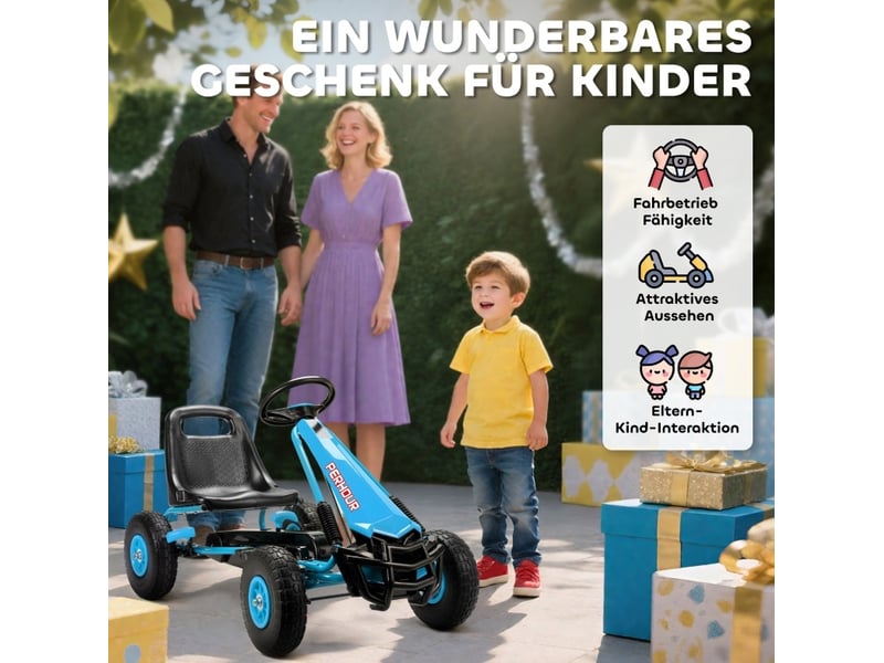  Kart à pédales enfant 110x61x62 cm siège réglable bleu  - Conforama E