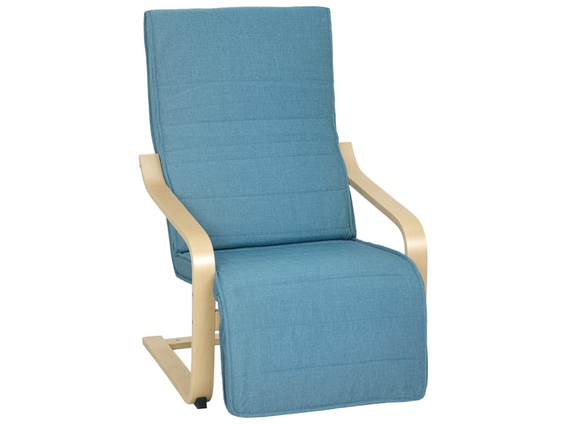  Fauteuil de salon avec repose-pieds réglable, revêtement en lin synthétique, pour bureau ou chambre, 66,5 x 94 x 100 cm, bleu  - Conforama A
