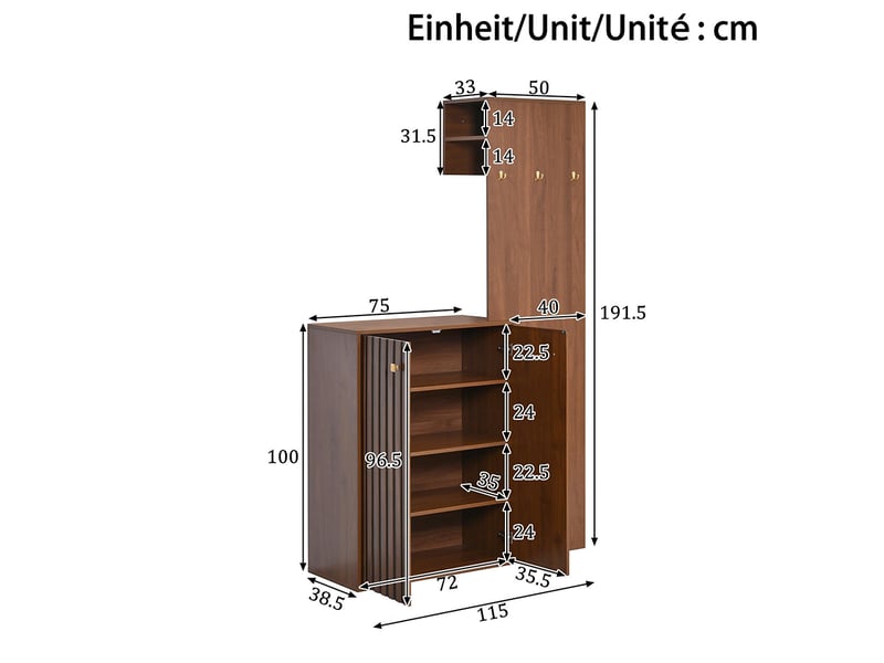 Vestiaire compact moderne rangement armoire à chaussures crochets vêtements tringle entrée fixation murale  - Conforama C