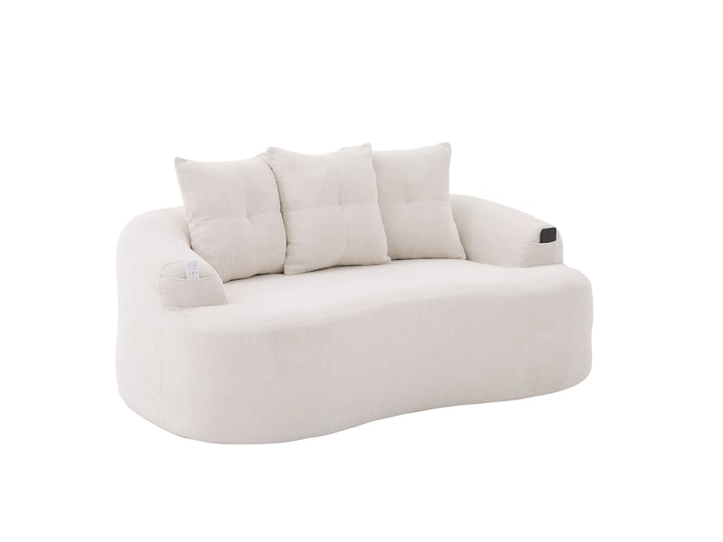  Canapé 2 places 164x92x60 cm beige en chenille, assise profonde avec 3 coussins décoratifs, style contemporain  - Conforama D