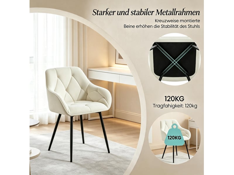  Chaise de salle à manger 45,5x45x83,5 cm dossier ergonomique velours crème  - Conforama D