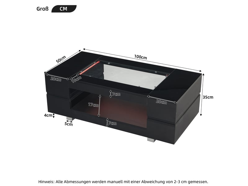  Table basse avec 2 niveaux, plateau brillant, led contrôlée par application, pour salon, 100 × 50 × 35 cm  - Conforama D