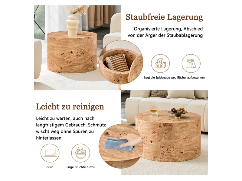  Tables basses imbriquées 2 pièces mdf effet bois, diamètre 62,8 cm et 44 cm  - Conforama D
