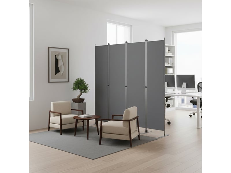  Paravent séparateur 4 panneaux 204 x 180 cm – gris foncé – pliable et autoportant en métal pour intérieur  - Conforama B