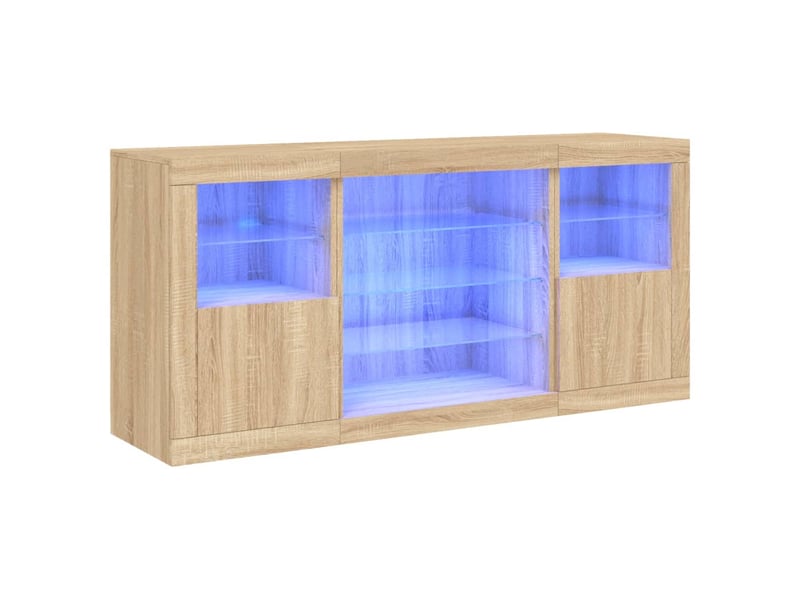 Buffet - bahut - meuble de rangement avec lumières led chêne sonoma 142,5x37x67 cm - Conforama A