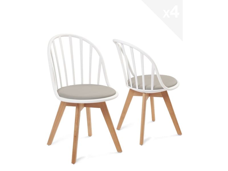  Lot de 2 chaises bistrot scandinaves bold blanches et grises à barreaux avec assise en simili cuir et pieds bois  - Conforama A