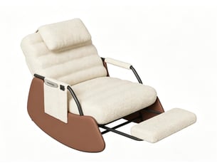 Fauteuil à bascule en velours côtelé beige – avec repose-pieds – dossier réglable en trois positions – coussin d'assise épais – design ergonomique