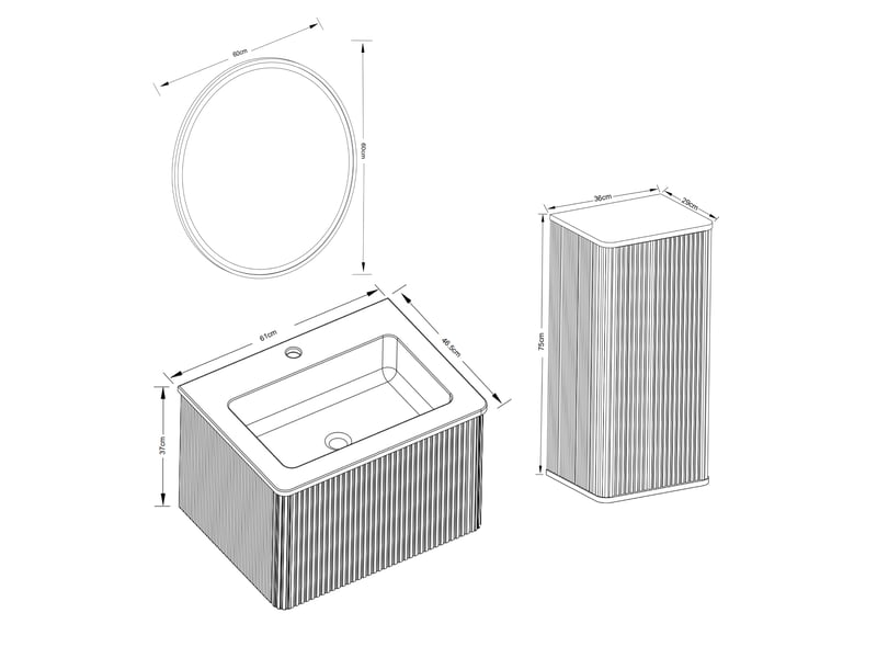  Meuble sous vasque avec miroir led antibuée et colonne de rangement suspendue pour salle de bain en mdf couleur chêne  - Conforama D