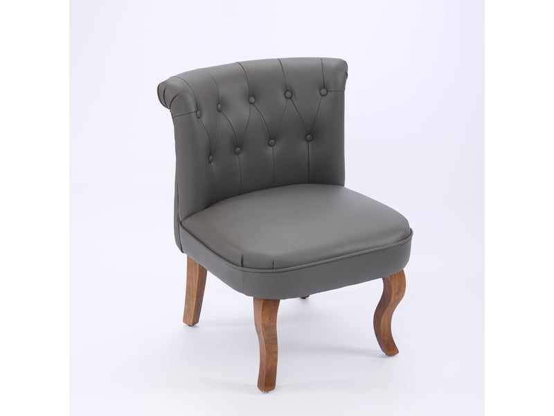  Chaise de salle à manger en cuir avec assise confortable et boutons décoratifs, en bois, gris  - Conforama A