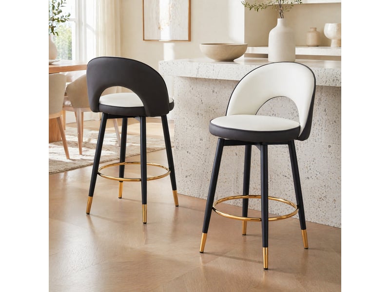  Lot de 2 tabourets de bar,44x44x91,5 cm,pivotants 360°,similicuir,gris foncé et blanc  - Conforama B
