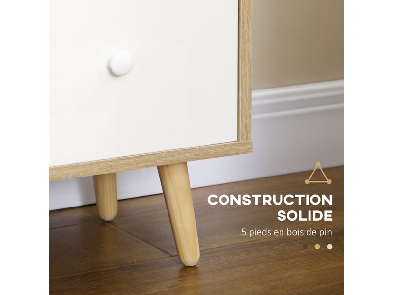  Meuble tv pour télévision jusqu'à 45 pouces pieds en bois massif style scandinave 3 niches 1 placard 120 x 30 x 60 cm  - Conforama W