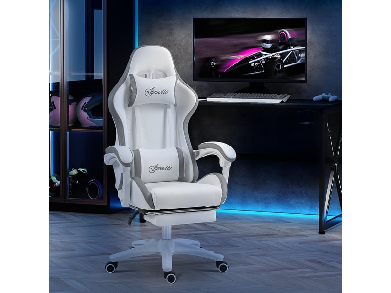 Chaise gaming fauteuil gaming ergonomique avec dossier inclinable à 135° et soutien lombaire, 65 x 65 x 121-129 cm blanc - Conforama C