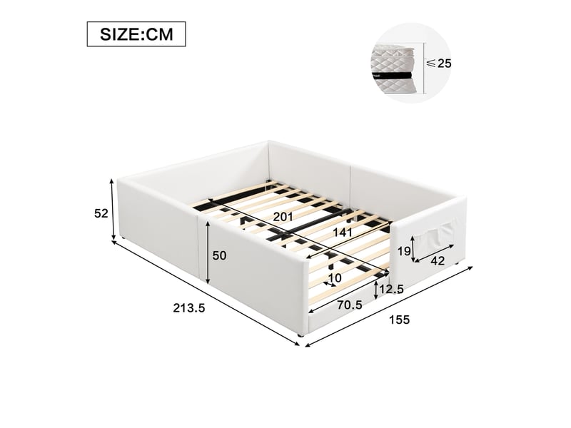 Lit 2 places rembourré 140x200 cm coloris blanc velours lit enfant blanc - Conforama C