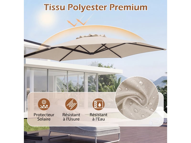 3m parasol de jardin extérieur, anti uv & résistant au vent, parasol déporté hexagonal, rotatif 360°, parasols avec pied croix, pour cour, terrasse - Conforama D