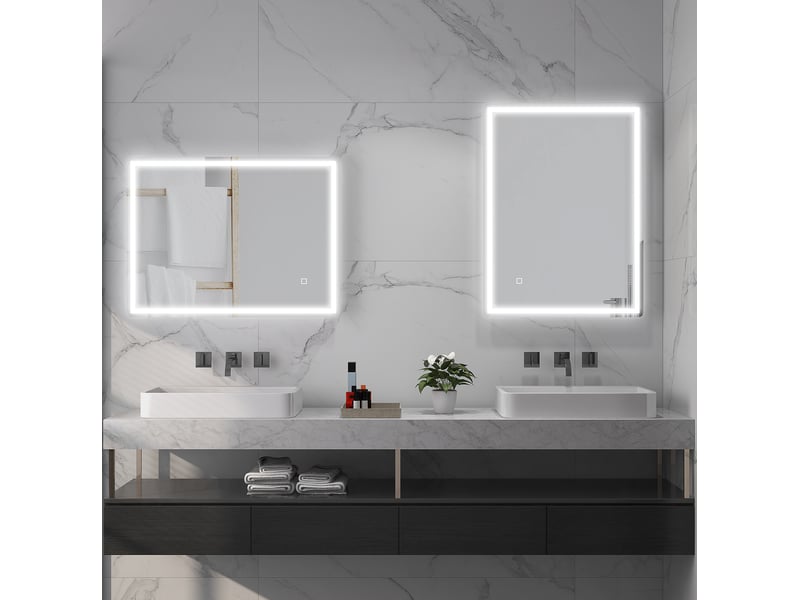  Miroir de salle de bains led 60x80 cm argenté en verre, éclairage réglable, commande tactile antibuée  - Conforama D