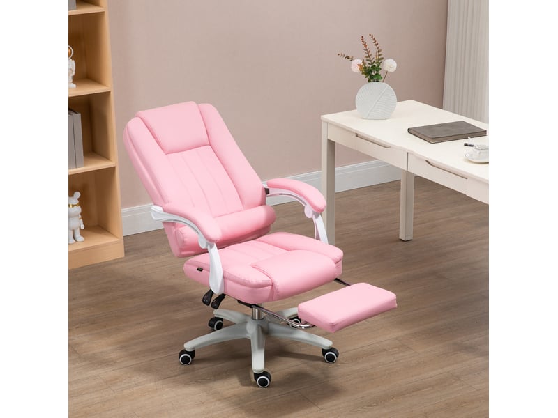  Chaise de bureau rose en cuir régénéré avec repose-pieds, dossier inclinable 135° et hauteur réglable 47-55 cm  - Conforama B