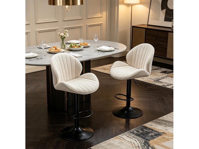 Lot de 2 tabourets de bar réglables et pivotants en chenille beige - Conforama B
