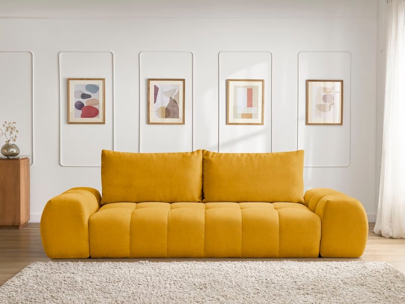 Bobochic canapé droit fixe 3 places everest tissu texturé jaune EVEREST - Conforama D