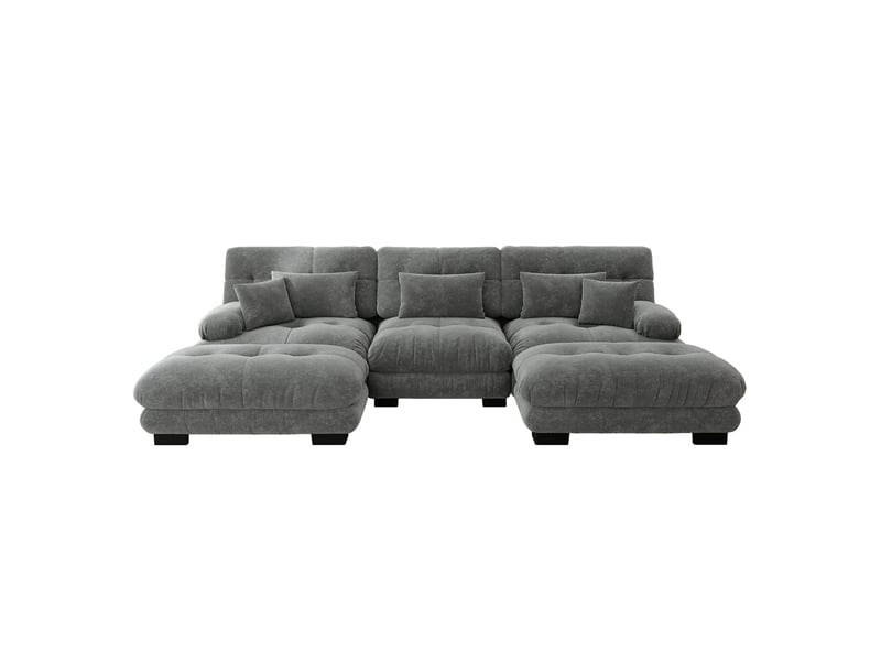 Canapé d'angle, canapé convertible – forme u, avec pouf, en chenille, gris, style cloud, assise profonde  - Conforama D