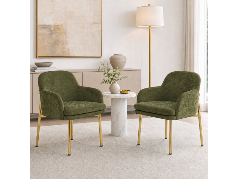  Lot de 2 chaises de salle à manger 61x59x78,5 cm avec accoudoirs, patins réglables, polyester fer, vert  - Conforama B