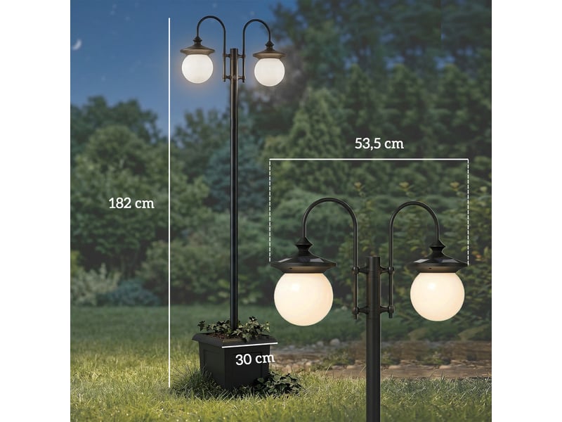  Lampadaire solaire jardin réglable 182 cm, 2 têtes, détecteur mouvement, ip44.  - Conforama E