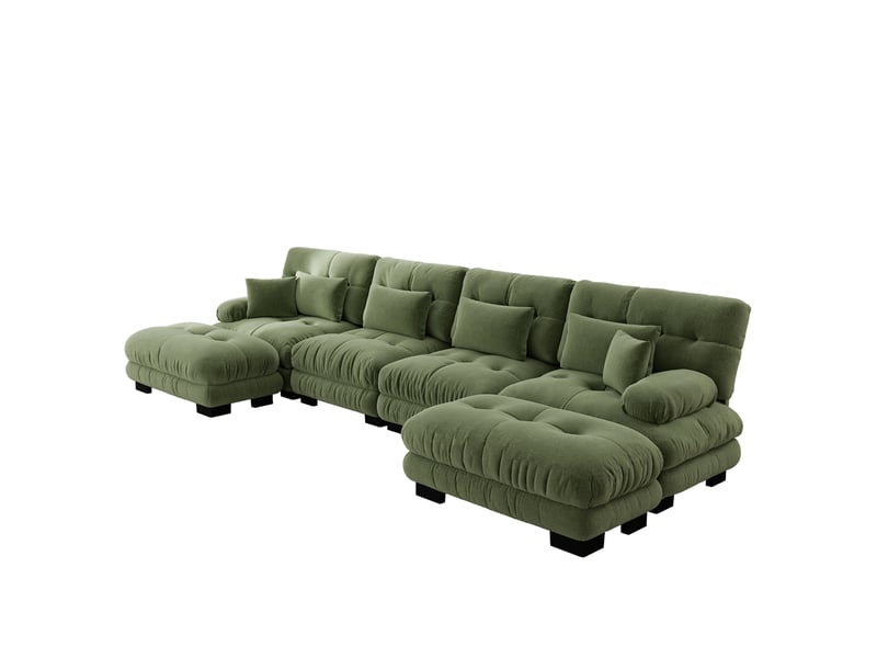  Canapé d'angle modulable ulevr 4 places, configuration uldroite, ottomans mobiles, chenille vert, 406 x 145 x 81 cm  - Conforama A