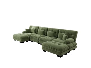 Canapé d'angle modulable ulevr 4 places, configuration uldroite, ottomans mobiles, chenille vert, 406 x 145 x 81 cm