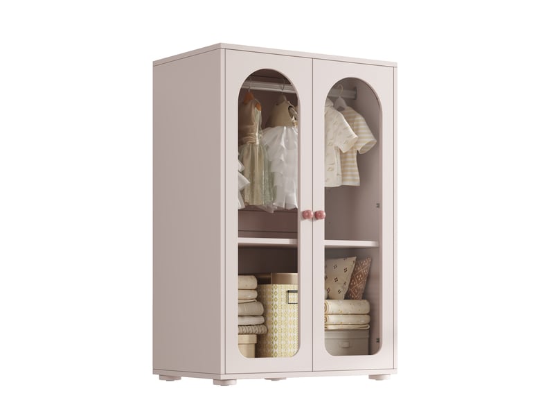  Armoire tcqpz 2 portes 160 x 50 x 120 cm avec penderie, portes transparentes en acrylique, poignées en céramique, rose bébé  - Conforama B