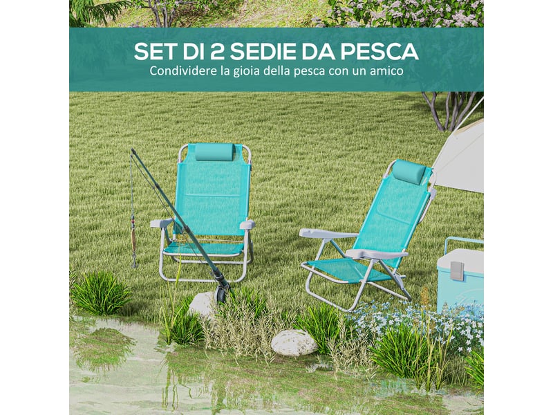  Lot de 2 chaises de camping pliantes et inclinables à 6 positions, en aluminium et mousse, 62 x 65 x 80 cm, gris et bleu  - Conforama E