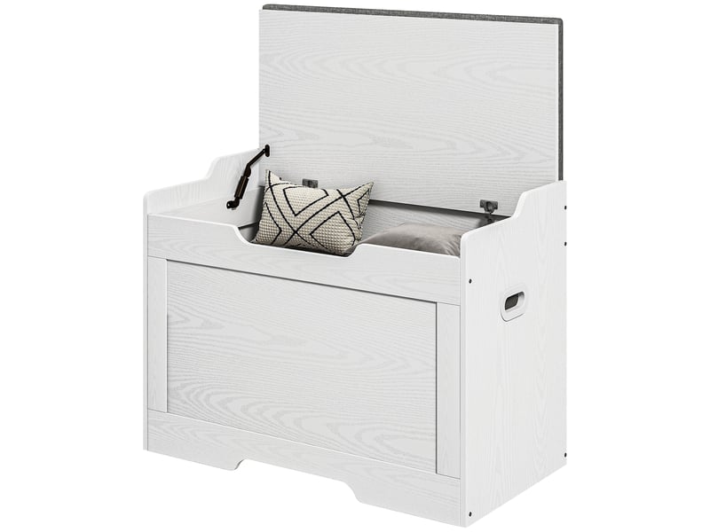  Coffre de rangement de 103 litres, banc de rangement avec charnière de sécurité, coussin d'assise, pour différentes pièces, blanc  - Conforama A