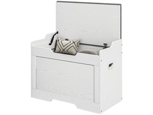 Coffre de rangement de 103 litres, banc de rangement avec charnière de sécurité, coussin d'assise, pour différentes pièces, blanc
