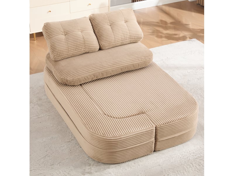  Canapé 2 places modenvie convertible en chaise longue en velours côtelé kaki, accoudoirs réglables et porte-gobelets, 165 x 97 x 61 cm  - Conforama D