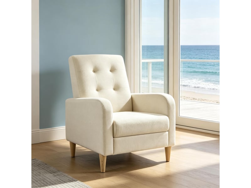 Fauteuil de lecture à dossier haut ergonomique et accoudoirs, en lin et bois massif beige, 68 × 90,5 × 73,5 cm - Conforama B