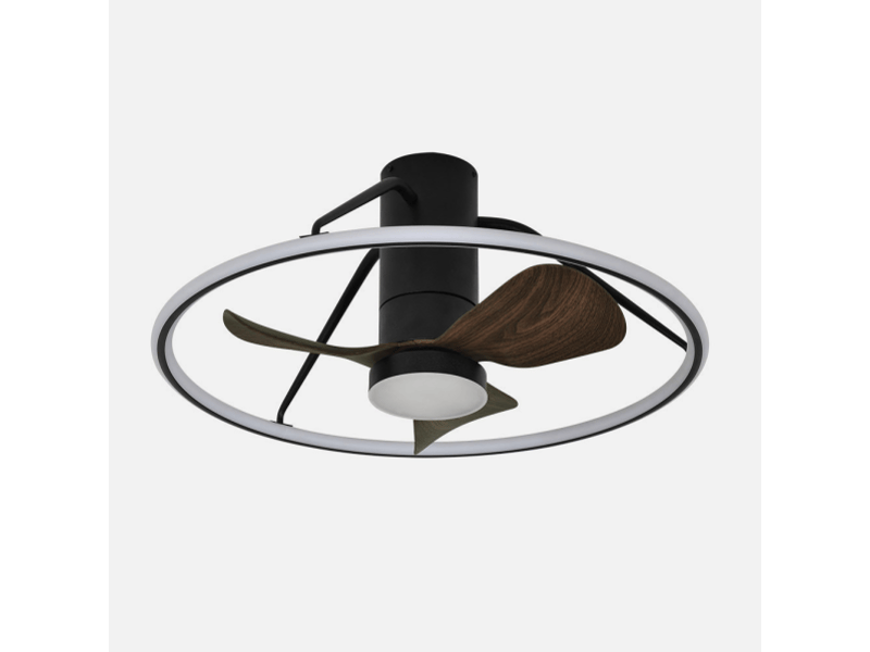  Ventilateur de plafond fabrilamp oporto dc noirmarron 3 pales 66 cm 6 vitesses led 46 w télécommande 243699088 - Conforama E