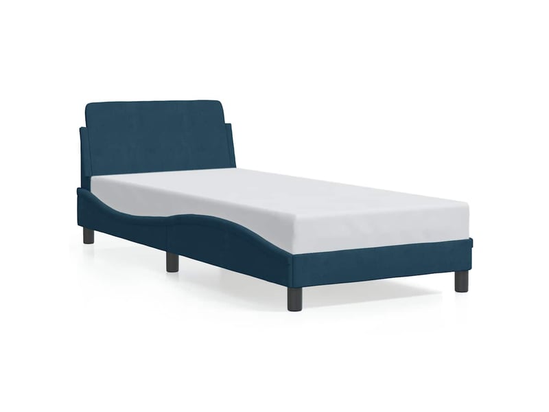 Lit simple- lit adulte - cadre de lit avec tête de lit dover bleu 80x200 cm velours - Conforama A