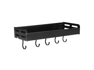 Étagère de cuisine murale en aluminium, structure antirouille, étagères murales flottantes avec 5 crochets pour cuisine, noir, 30 cm de long