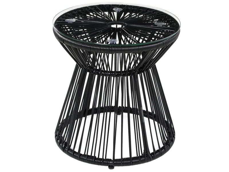  Table de jardin bistrot ronde avec plateau en verre trempé, métal et rotin pe noir, pour jardin et balcon, 40 × 40 × 42 cm  - Conforama A