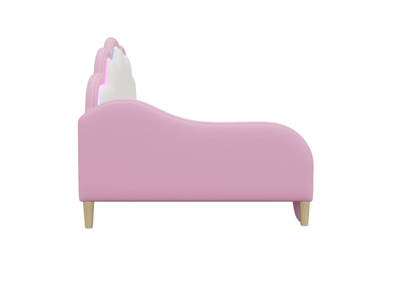  Canapé lit 140x200 rose capitonné en pu - lit double avec led contrôlable par app  - Conforama E