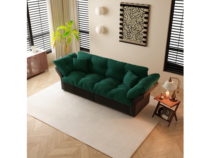  Canapé-lit convertible tcqpz 3-en-1 2 places 190 x 85 x 91 cm en velours vert  - Conforama B