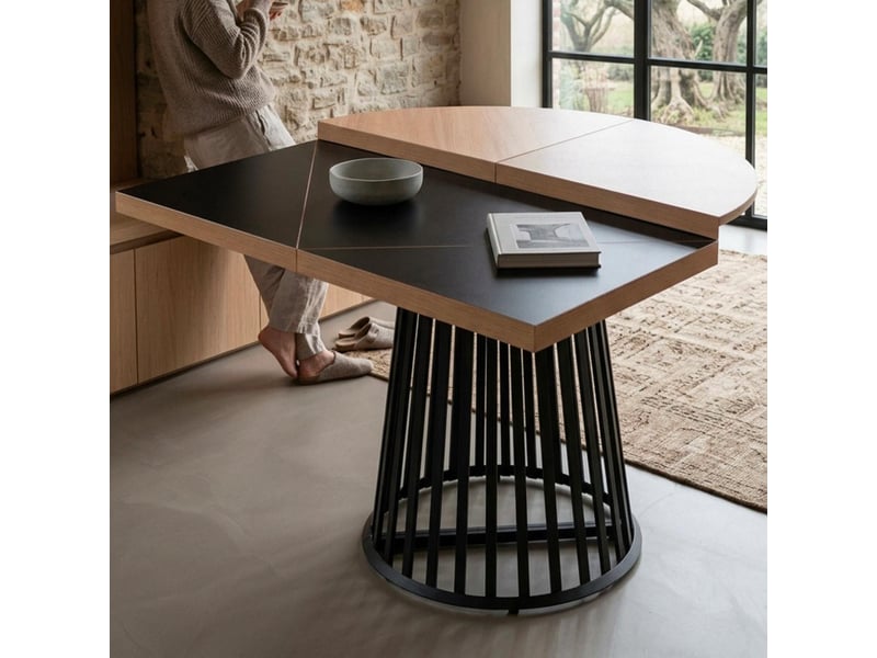 Table modulable ronde ou carrée flipflap 100cm chêne clair ou noir Flipflap - Conforama E