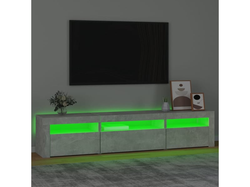 Meuble tv - banc tv - meuble de rangement avec lumières led gris béton 195x35x40 cm - Conforama D
